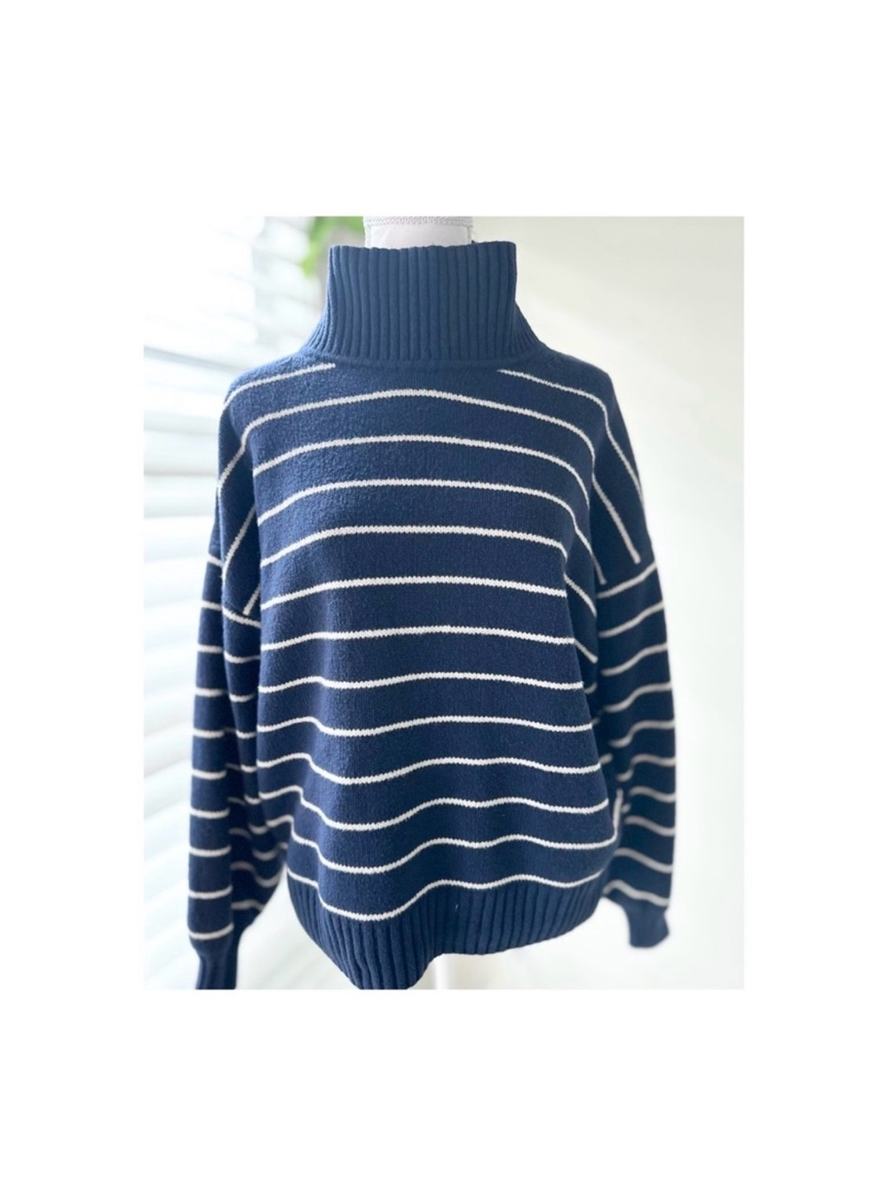 GAP Navy and White Striped Turtleneck Sweater